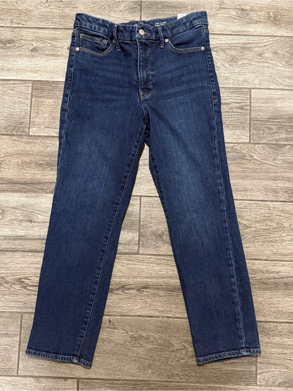 Good American Women's Dark Blue High Rise Slim Straight Sz 8 28” inseam